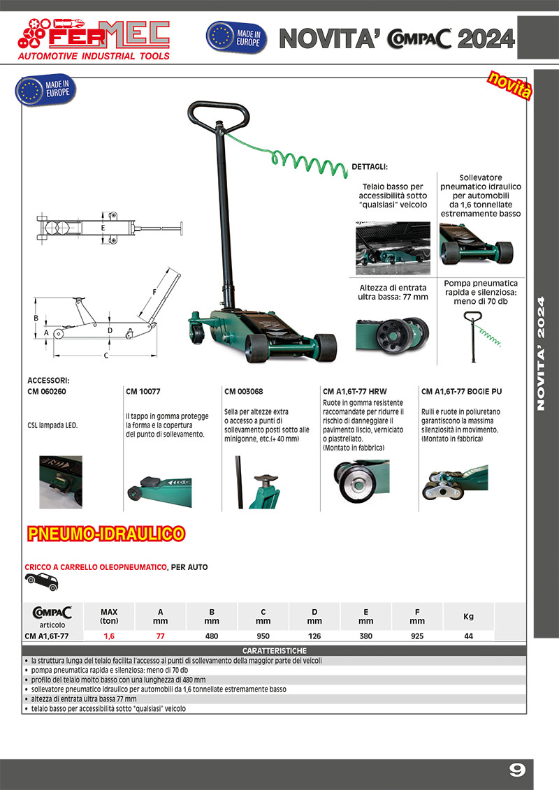 Cricco a carrello oleopneumatico, per auto